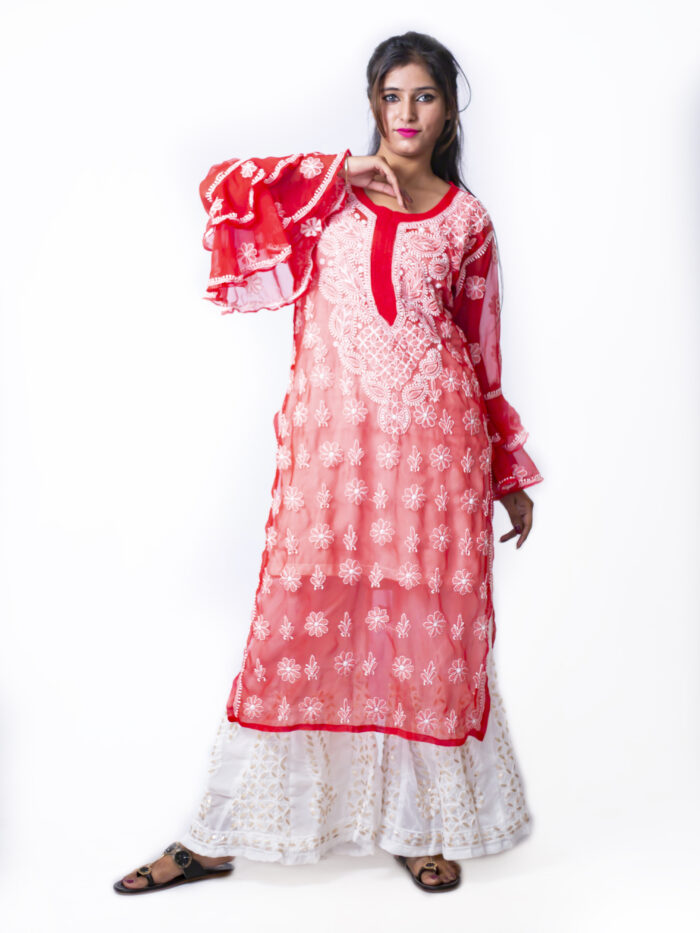 Georgette bell sleeve long kurti
